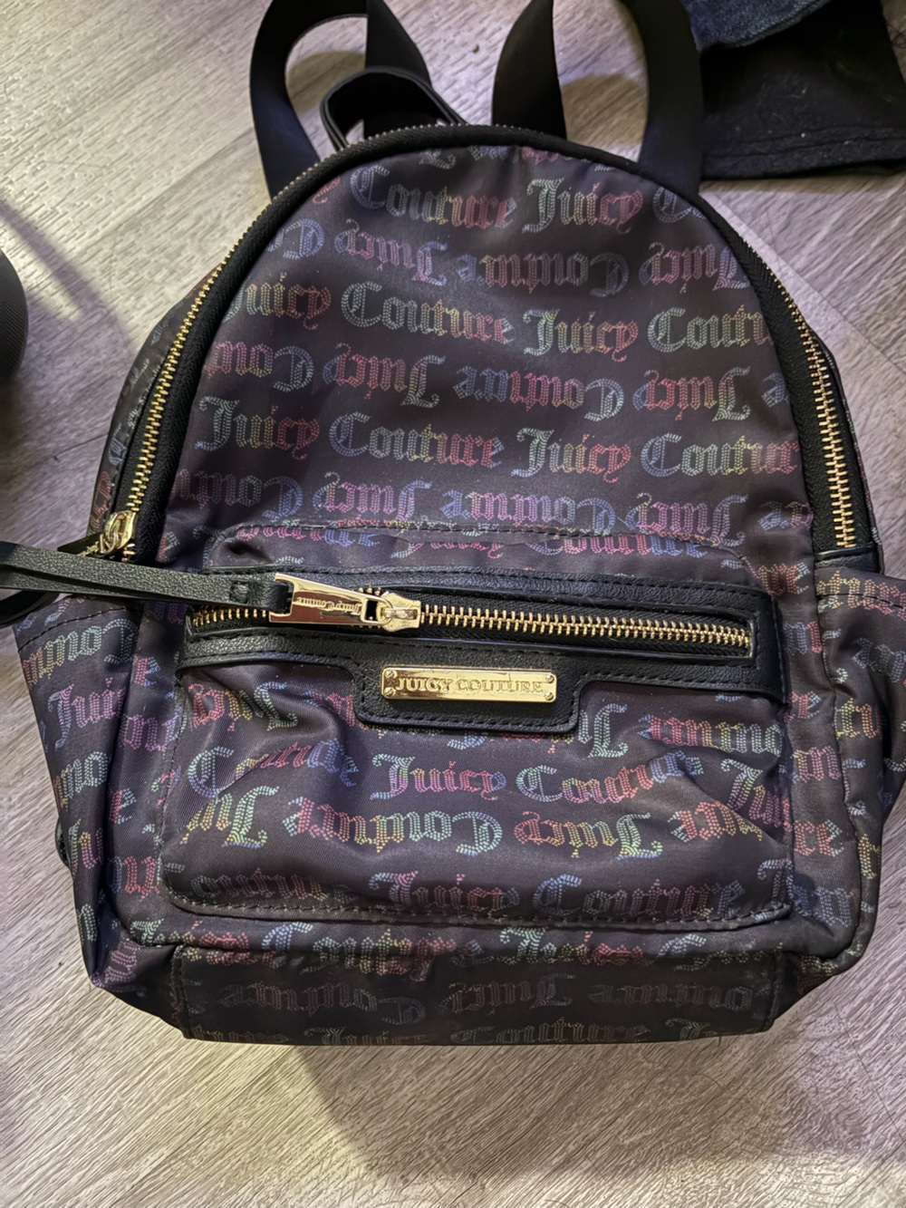 Juicy Couture Black Mini Backpack with Iridescent Logo Print